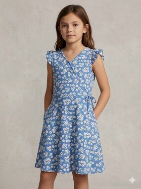 Pink & Violet Blue Daisy Floral Ruffle Wrap Dress Medium 8/10